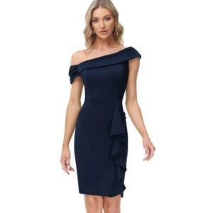 Blue Asymmetrical Ruched Cocktail Dress with One Shoulder